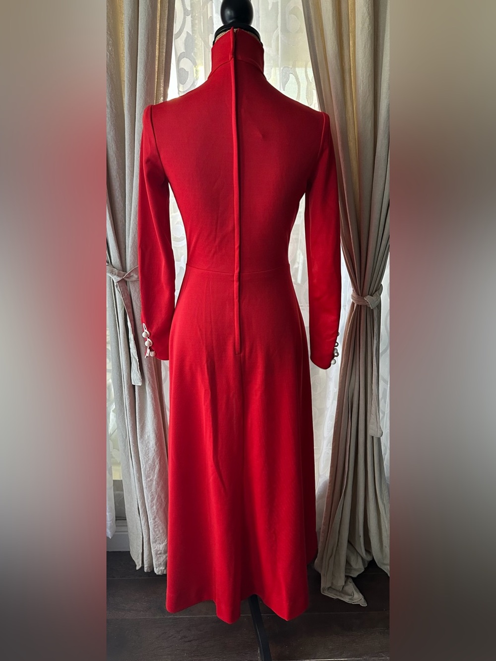 Vintage 1970s Le' Factory Red Turtleneck Slit Midi
Dress (Fits XS/S) - Picture 6 of 12